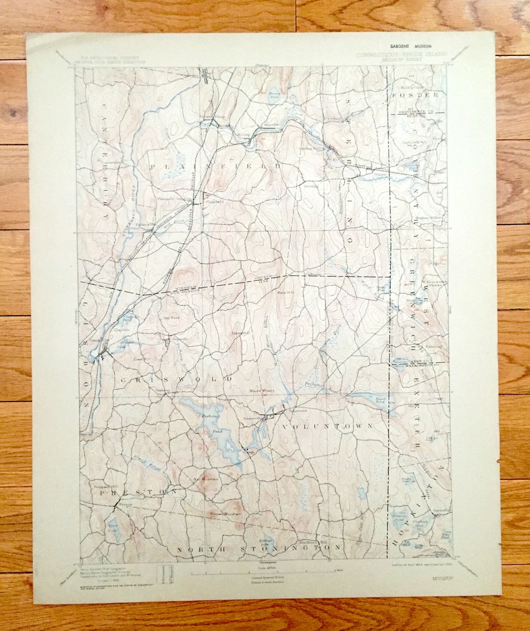 Antique Moosup, Connecticut 1893 US Geological Survey Topographic Map