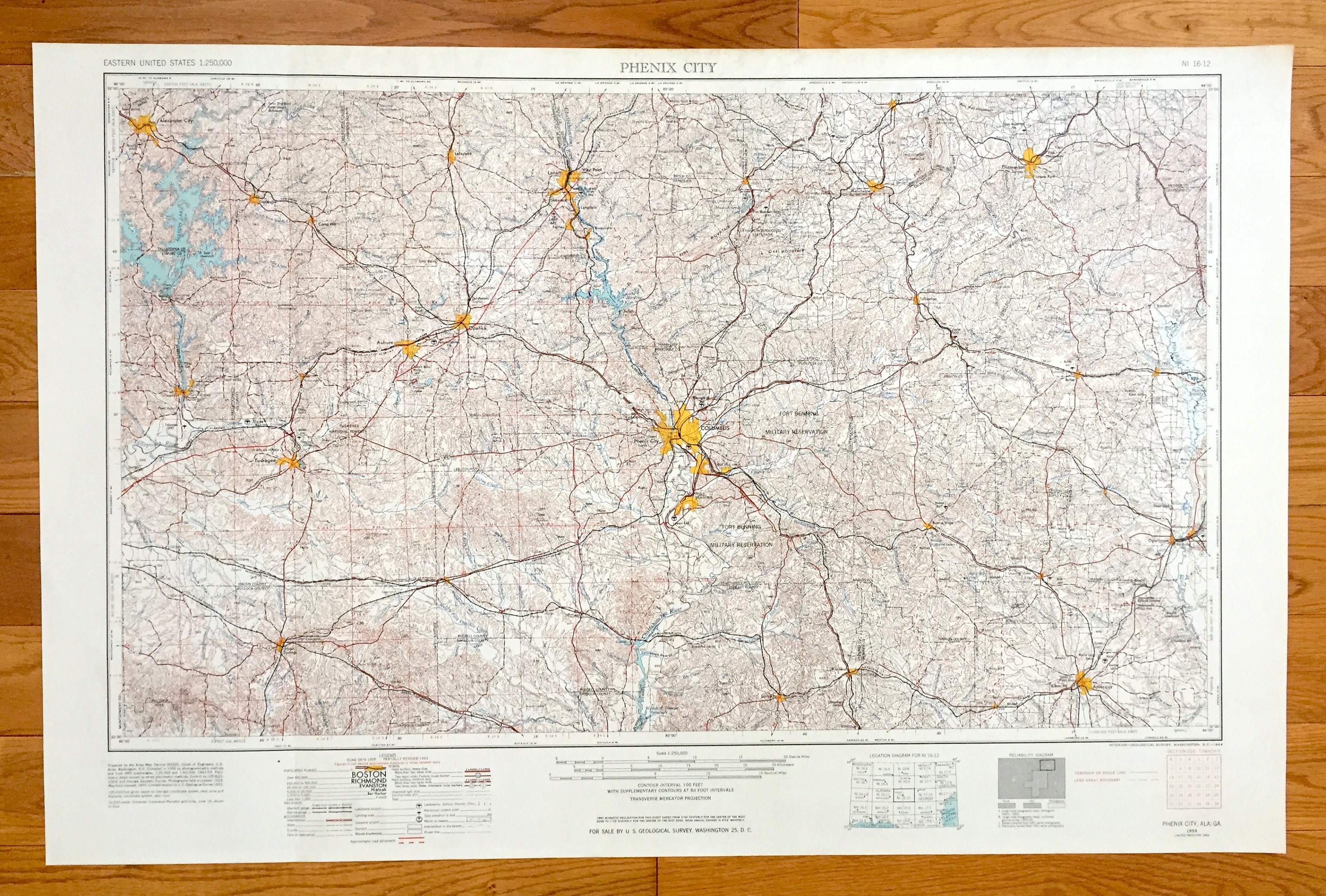 Antique Phenix City, Alabama 1955 US Geological Survey Topographic