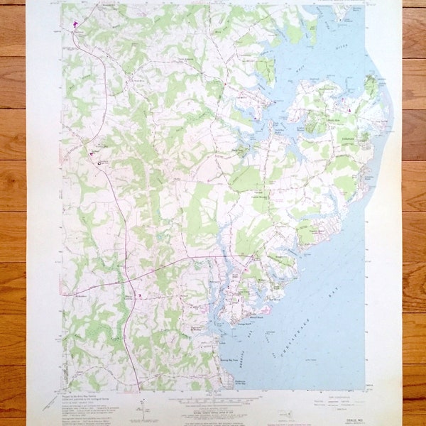Antique Deale, Maryland 1957 US Geological Survey Topographic Map – Calvert, Anne Arundel County, Chesapeake Bay, Galesville, Cedarhurst, MD