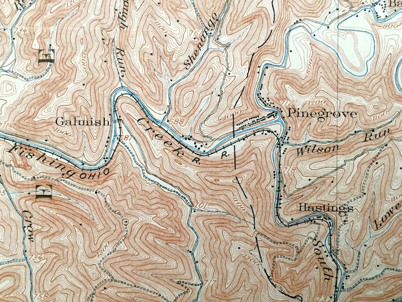 Meade Proctor Pinegrove Antique Littleton West Virginia 1905 US Geological Survey Topographic Map \u2013 Wetzel County Galmish Jacksonburg