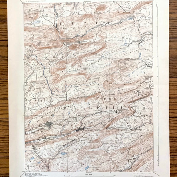 Antique Mahanoy, Pennsylvania 1893 US Geological Survey Topographic Map - Shenandoah, Hopeville, Frackville, Delano, Schuylkill County, PA