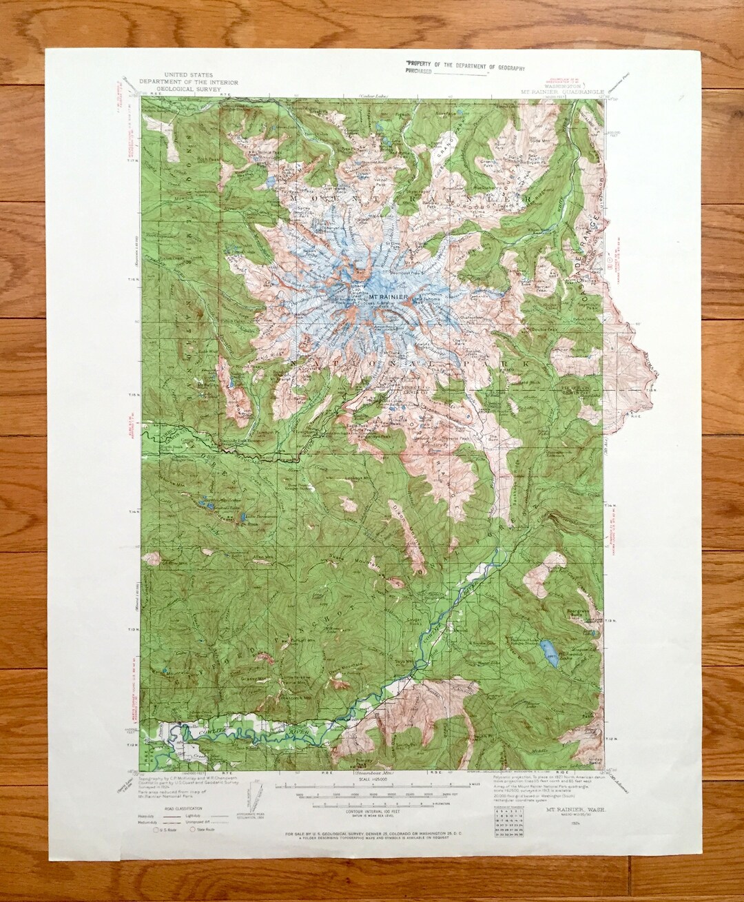 Antique Mt Rainier National Park, Washington 1924 US Geological Survey ...