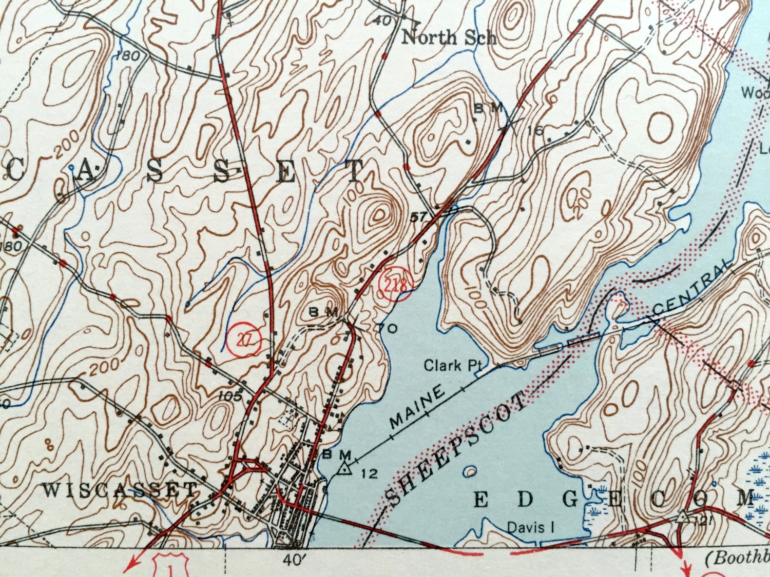 Antique Wiscasset Maine 1944 US Geological Survey Topographic Etsy