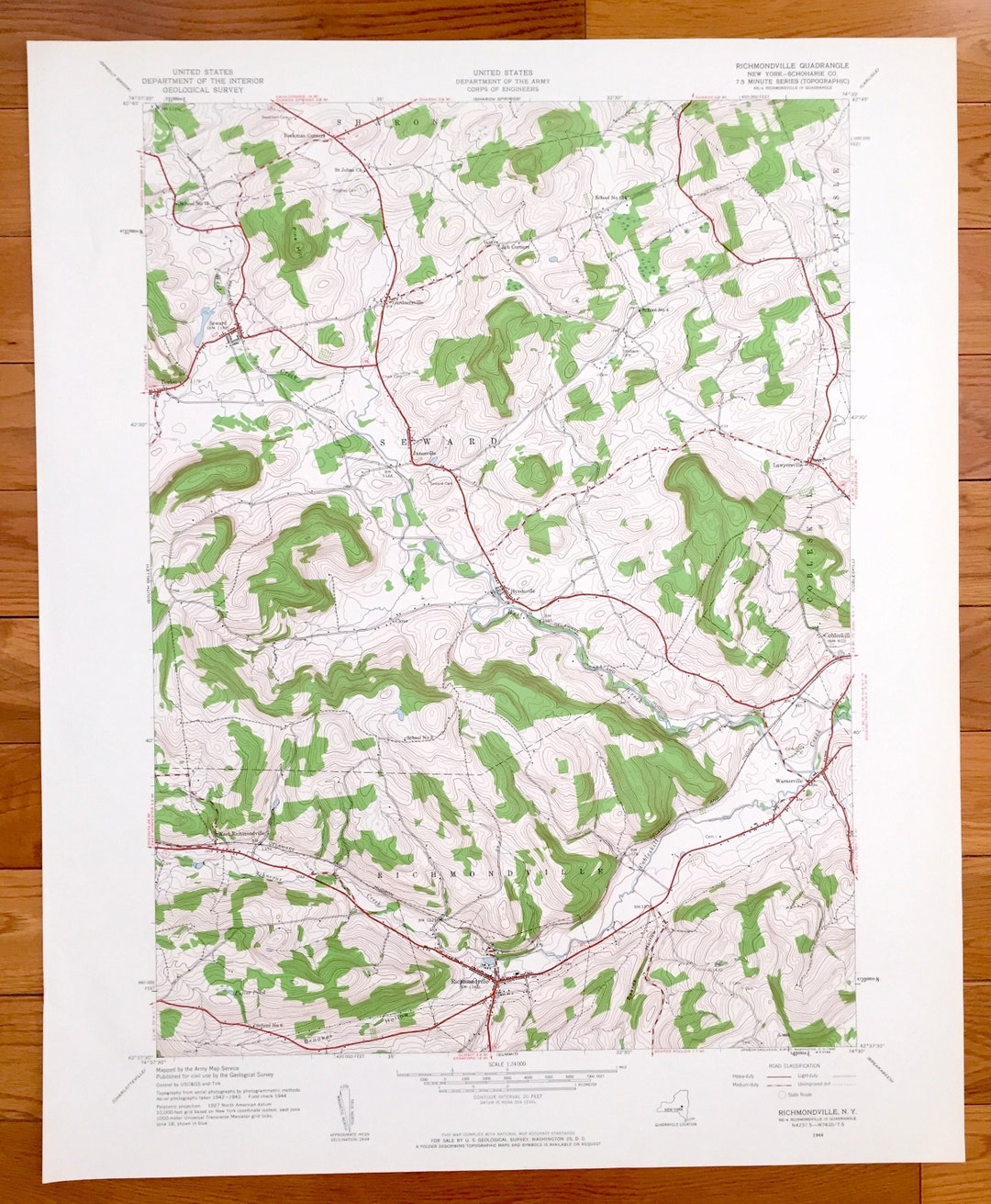 Antique Richmondville, New York 1944 US Geological Survey Topographic ...