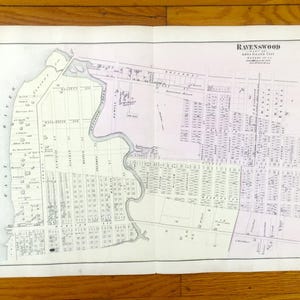 Mapa antigo de Ravenswood, Dutch Kills, Queens, Nova York, de 1873, do Atlas de Long Island de F.W. Beers – Long Island City, Corona, East Williamsburg