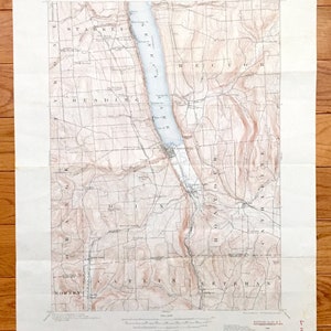 Antique Watkins Glen, New York 1898 US Geological Survey Carte topographique – Schuyler County, Montour, Catlin, Hornby, Hector, Reading NY