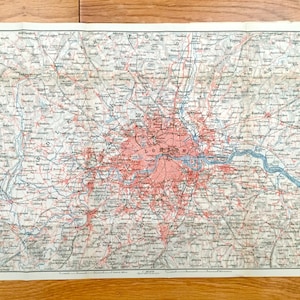 Antike 1902 London Karte von Baedekers Atlas – Middlesex, Essex, Surrey, Kent County, Buckingham, Westminster, England, Großbritannien, UK