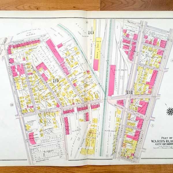 Antique 1906 Brookline, Massachusetts Map from GW Bromley Atlas – Roxbury, Boston, Suffolk County, Mission Hill, Northeastern, Wentworth