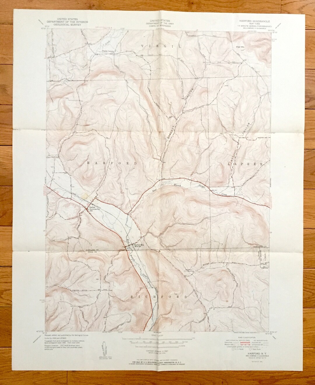 Antique Harford, New York 1951 US Geological Survey Topographic Map