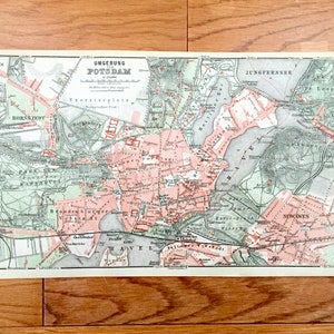 Antique 1925 Umgebung von Potsdam, Allemagne Carte de Baedekers Guide Atlas -Bornstedt, Bornim, Havel, Nowawes, Babelsberg, Jungfernsee