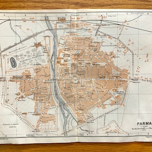 Antik 1913 Parma, Italien Karte von Baedekers Guide – Emilia-Romagna Region, Teatro Regio, Palazzo Pilotta, Oltretorrente, Pablo, Italia