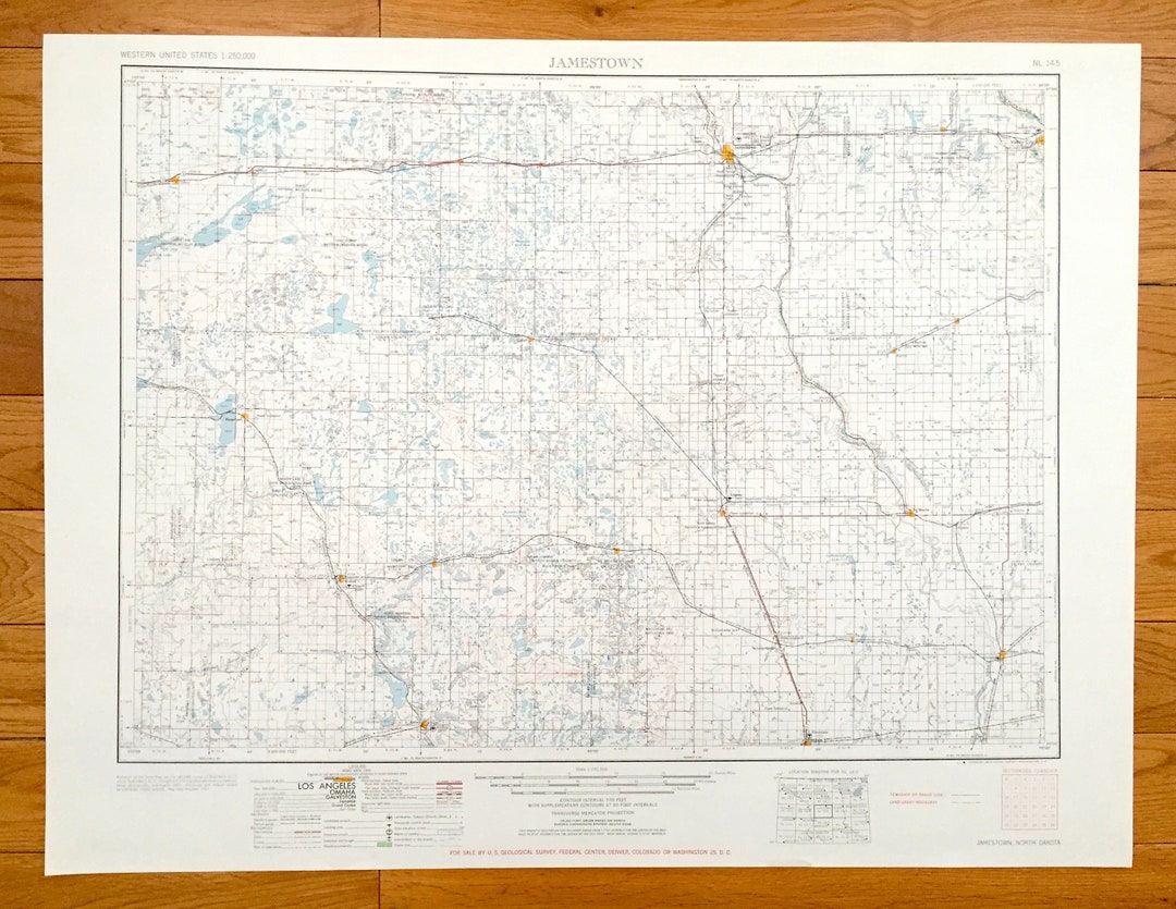 Antique Jamestown, North Dakota 1954 US Geological Survey Topographic