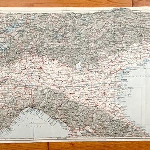 Antique 1937 Northern Italy Map from Muirhead&#39;s Blue Guides & Baedekers – Tuscany, Florence, Venice, Pisa, Milan, Bologna, Milan, Turin