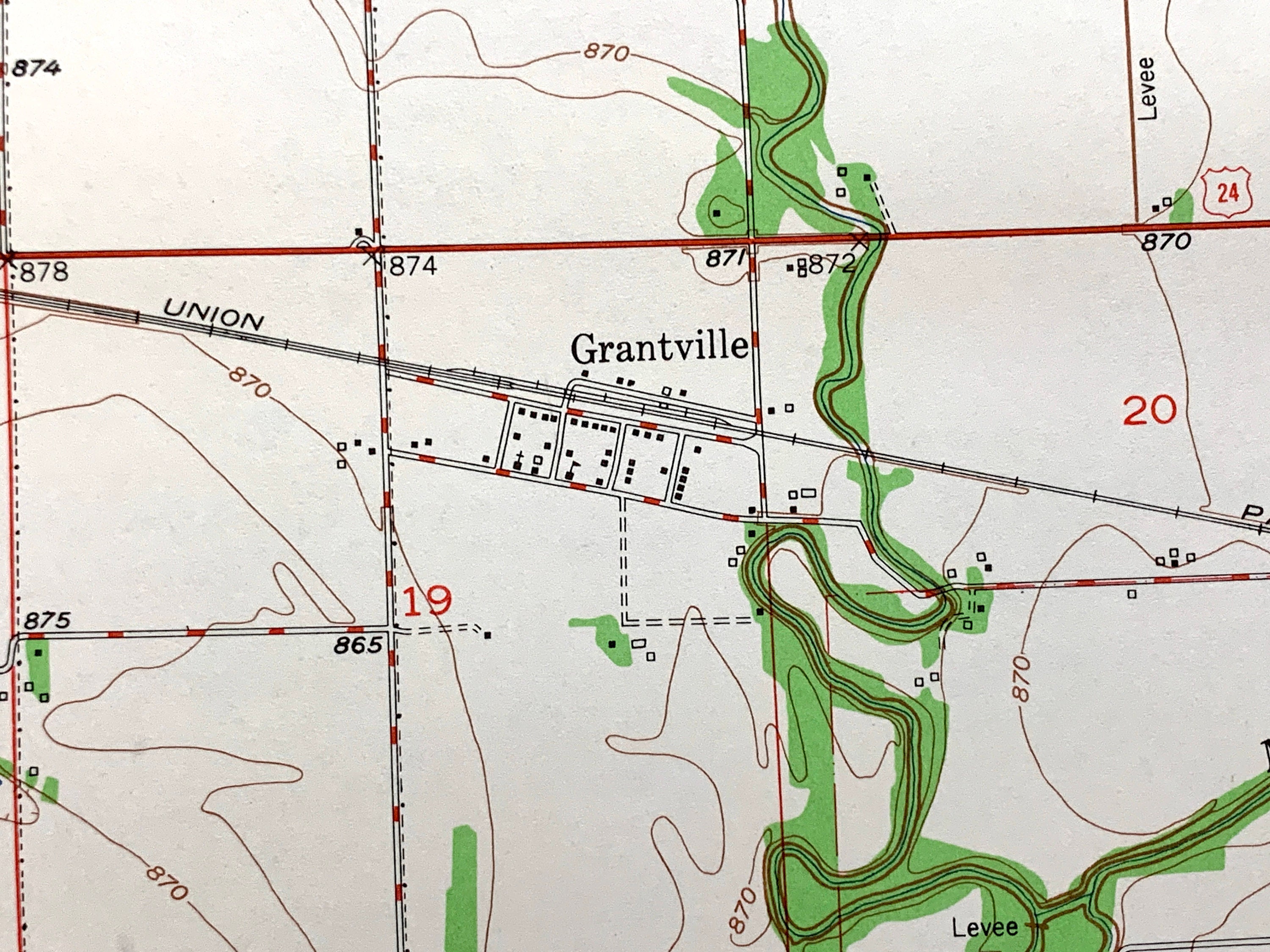 Antique Grantville, Kansas 1950 US Geological Survey Topographic Map