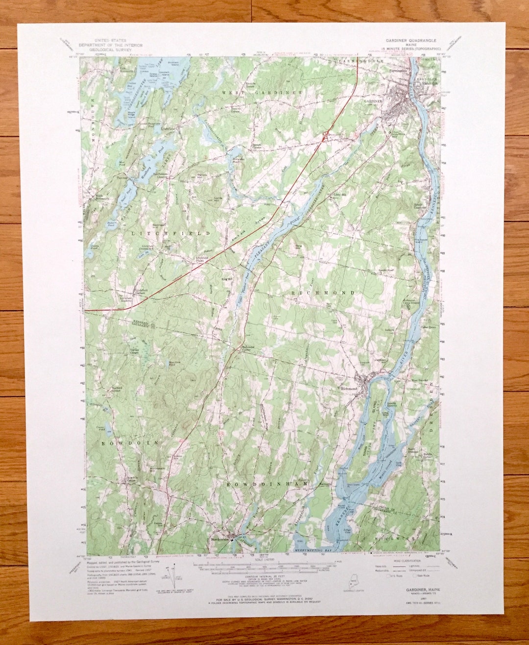 Antique Bowdoin & Gardiner, Maine 1957 US Geological Survey Topographic ...