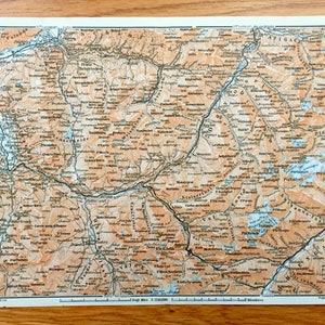 Antique 1913 Chur, Switzerland Map from Baedekers Guide Atlas – Ems, Thusis, Davos, Malix, Wiesen, Zorten, Platz, Piz d'Aela, Piz d'Err Alps