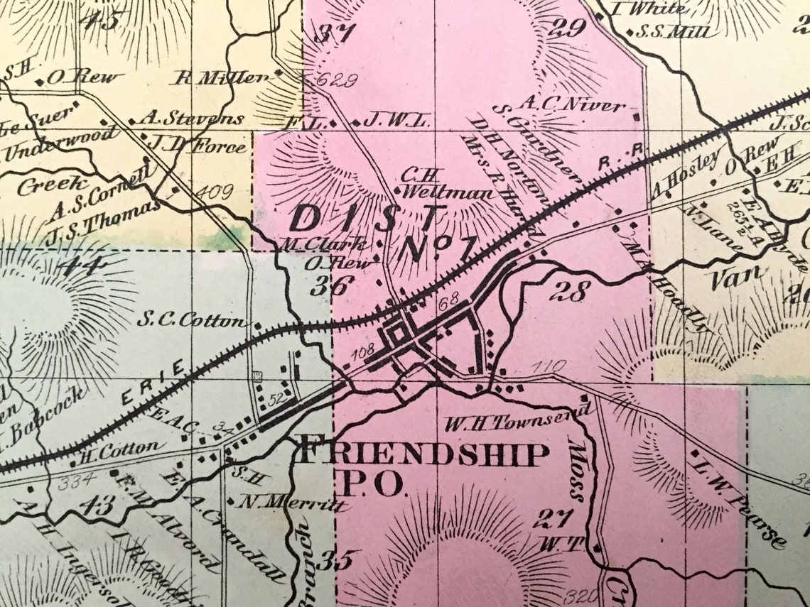 Antique 1869 Friendship New York Map From D.G. Beers Atlas of Etsy