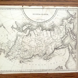 Antik 1845 Russland in Asien Landkarte von A & C Blacks Weltatlas – Kasachstan, Sibirien, Jakutsk, China, Arktischer Ozean, Baikalsee, Beringsee