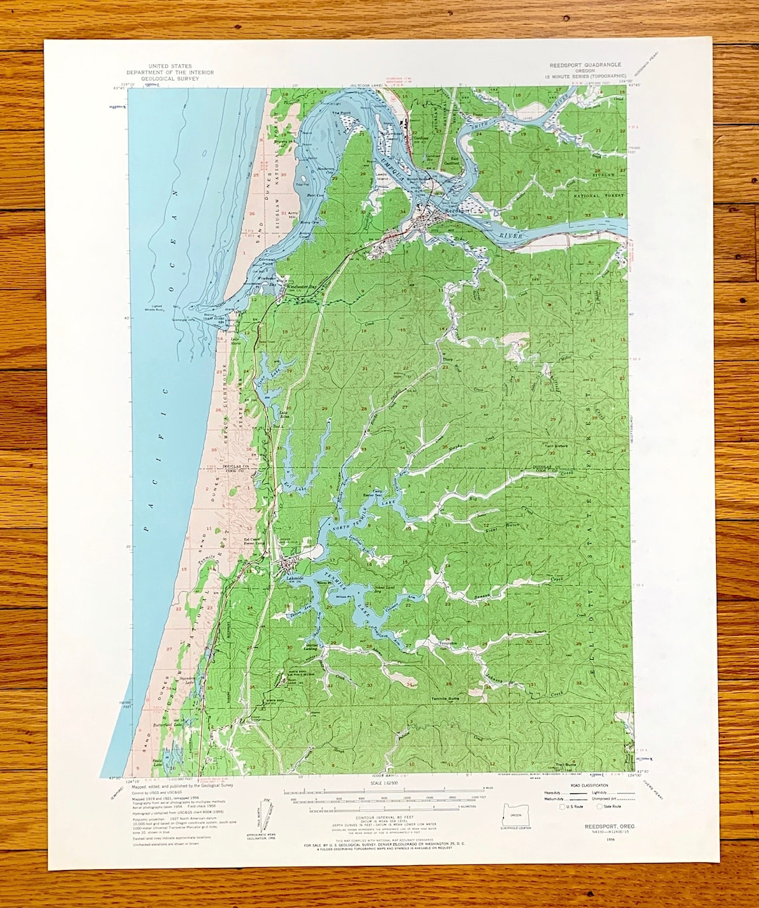 Antique Reedsport, Oregon 1956 US Geological Survey Topographic Map
