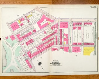 Antique 1906 Fenway-Kenmore, Boston, Massachusetts Map from GW Bromley Atlas – Suffolk County, Northeastern, Back Bay Fens, Symphony MA