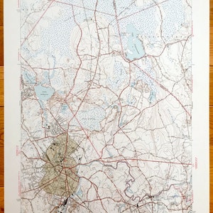 Antike Taunton, Massachusetts 1944 US Geologische Übersicht Topographische Karte - Bridgewater, Raynham, Norton, Easton, Lake Sabbatia, Nippenicket