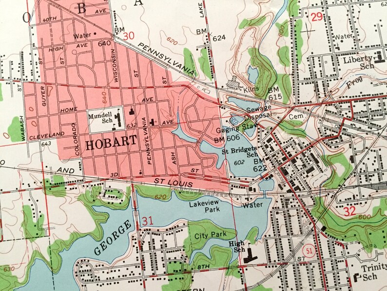 Michigan Ogden Dunes Park Antique Gary in Indiana 1960 WALL SIZE US Geological Survey Topographic Map \u2013 Hobart New Chicago Lake County