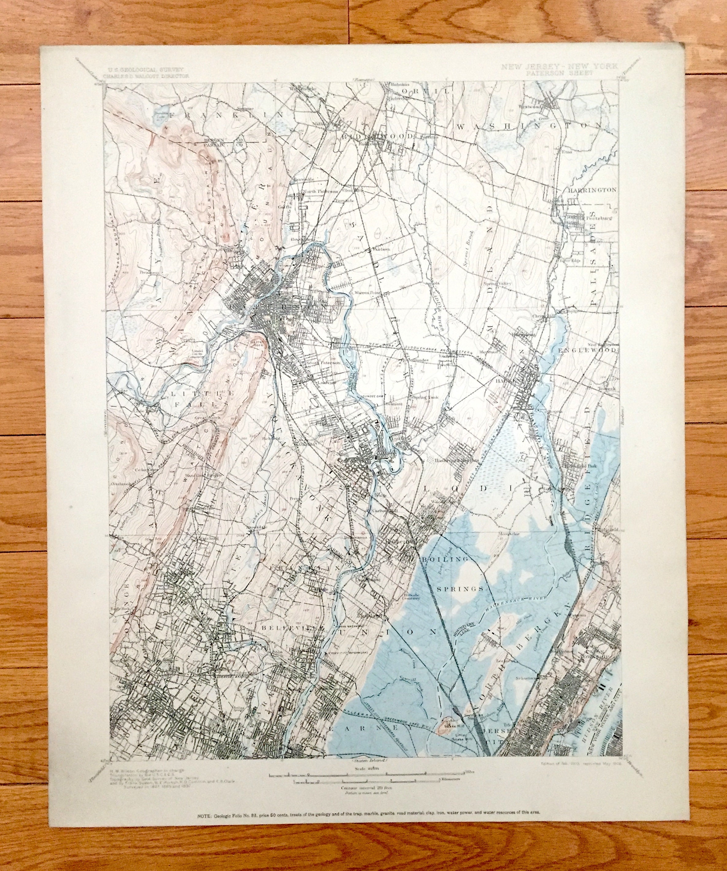 Antique Paterson, New Jersey 1903 US Geological Survey Topographic