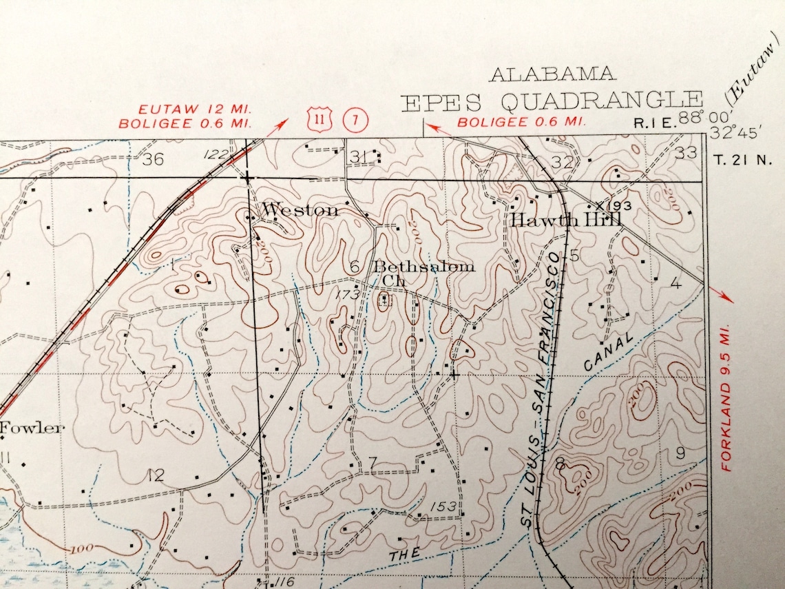 Antique Epes Alabama 1932 US Geological Survey Topographic Etsy