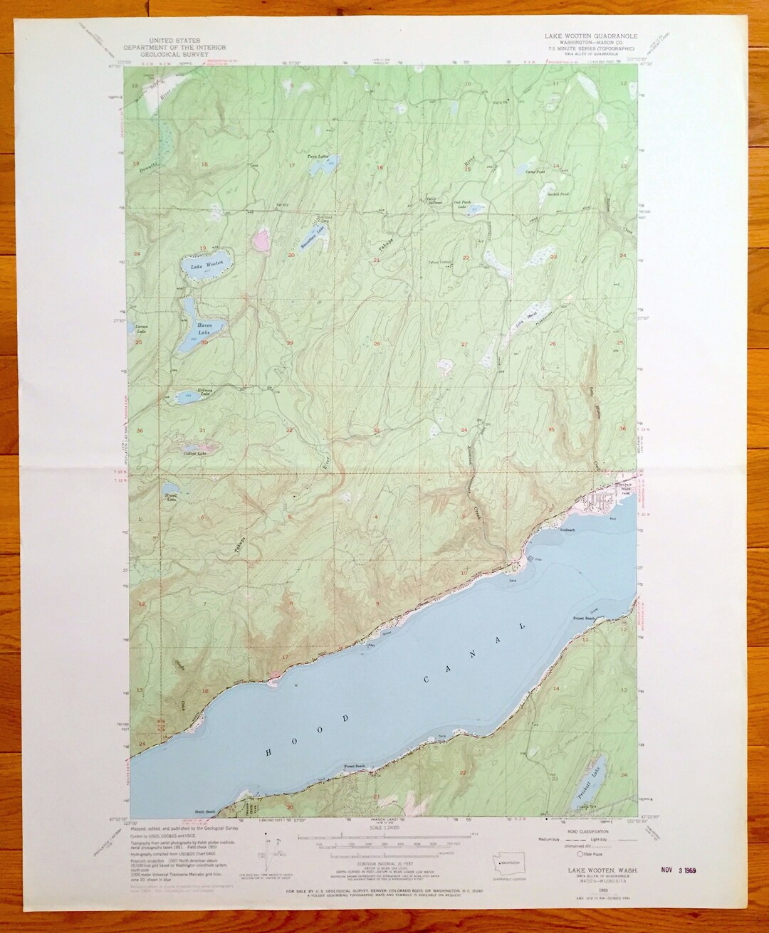 Antique Lake Wooten, Washington 1953 US Geological Survey Topographic