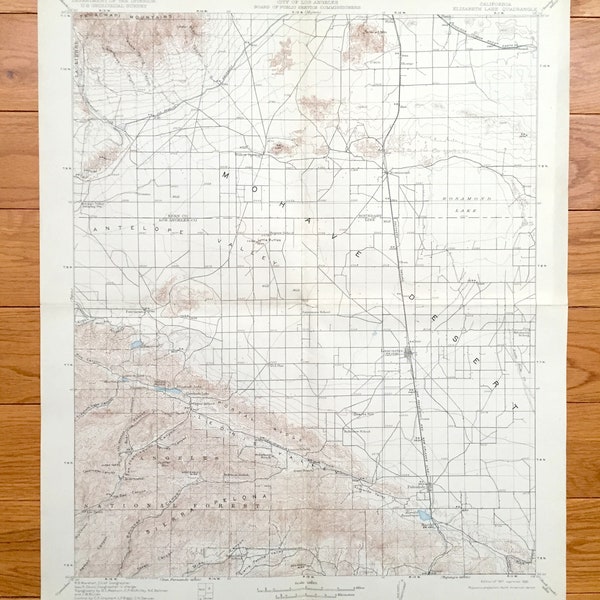 Antique Elizabeth Lake, California 1917 US Geological Survey Topographic Map – Mojave Desert, Kern, Los Angeles County Palmdale Lancaster CA