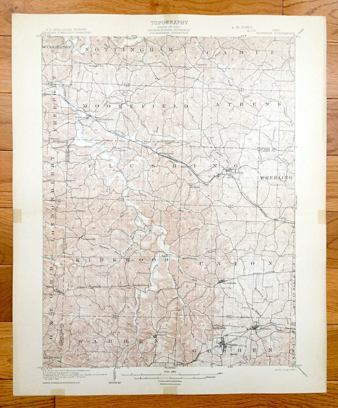 Antique Flushing, Ohio 1905 US Geological Survey Topographic Map