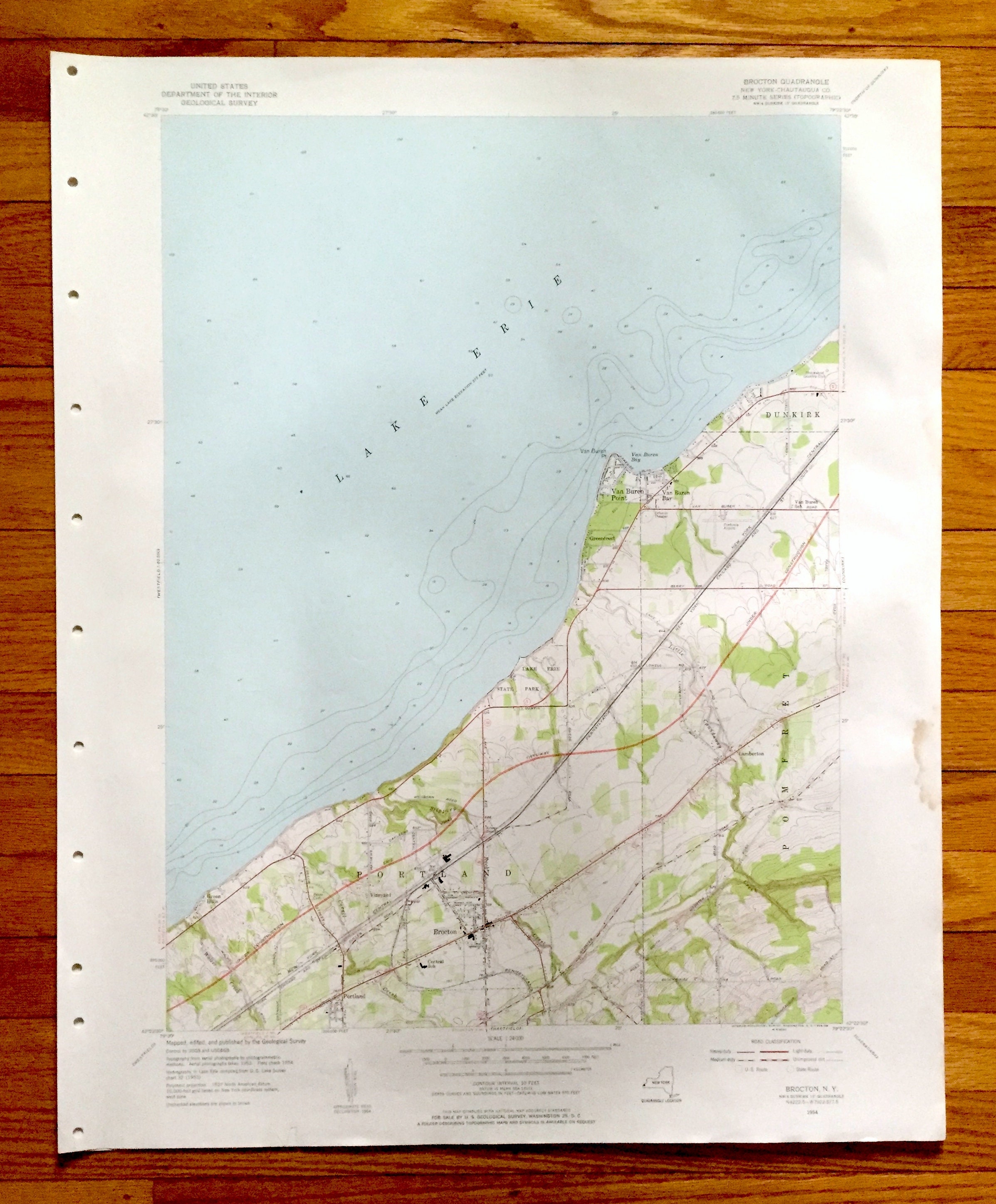 Antique Brocton, New York 1954 US Geological Survey Topographic Map