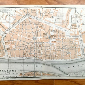 Antiguo 1909 Orleans, Francia Mapa de Baedekers Guía Atlas – Río Loira, Historia de Juana de Arco, Centro-Val de Loira, Faubourg Marceau, Gare