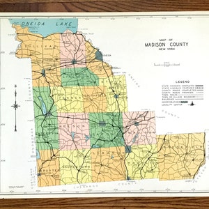 Antikes Madison County, New York 1941 Historische Atlas Karte – Oneida, Bridgeport, Cazenova, Chittenango, Canastota, Hamilton, Brookfield, NY