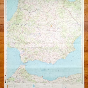 Antigo SOVIÉTICO Espanha, Portugal e Marrocos 1973 Exército Russo * TAMANHO DA PAREDE * Mapa de pesquisa - Madrid, Gibraltar, Tânger Granada Málaga Argélia França