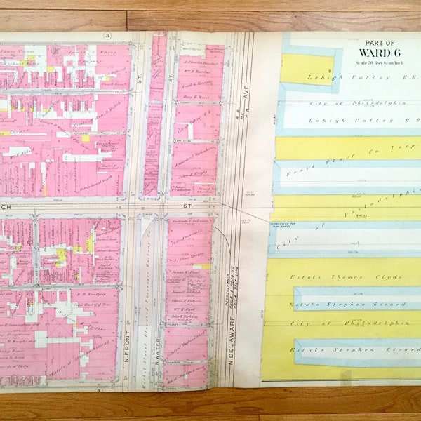 Antique Old City, Philadelphia, Pennsylvania 1908 Elvino V Smith Atlas Map – Center City, Chinatown, Franklin Square, Market Street, PA PHL