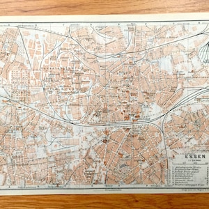 Antique 1925 Essen & Dortmund, Germany Map from Baedekers Guide Atlas – Witten, Annen, Wengren, Hagen, Boele, Kirchende, Herdecke, Syburg
