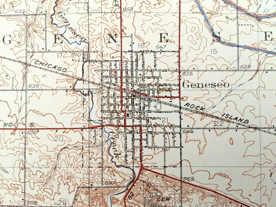 Antique Geneseo Illinois 1934 US Geological Survey Etsy UK