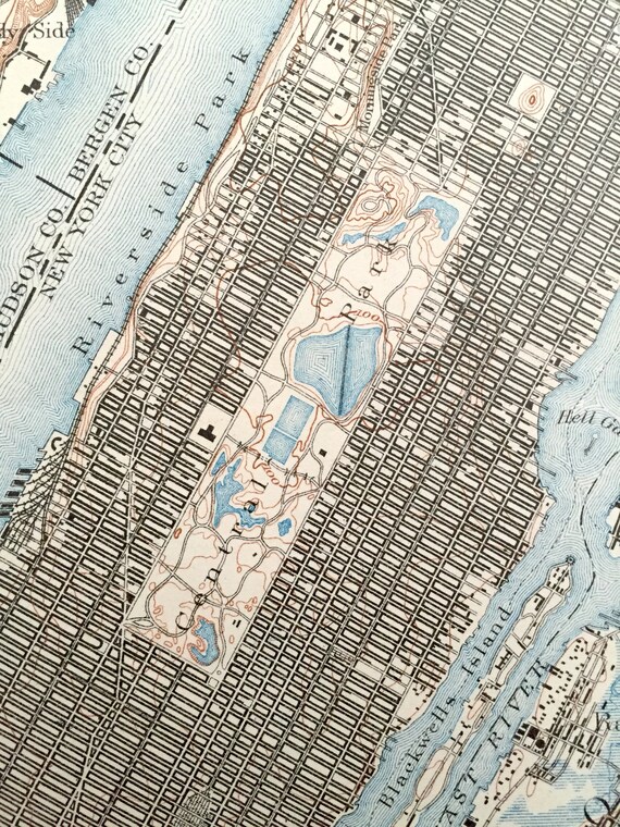 アンティーク ニューヨーク市 1900 年 米国地質調査所地形図