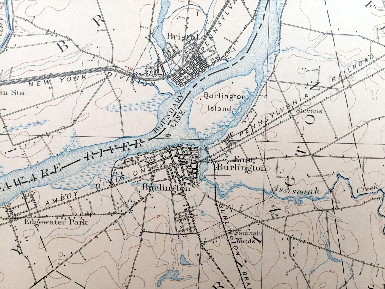 Antique Burlington New Jersey 1906 US Geological Survey Etsy