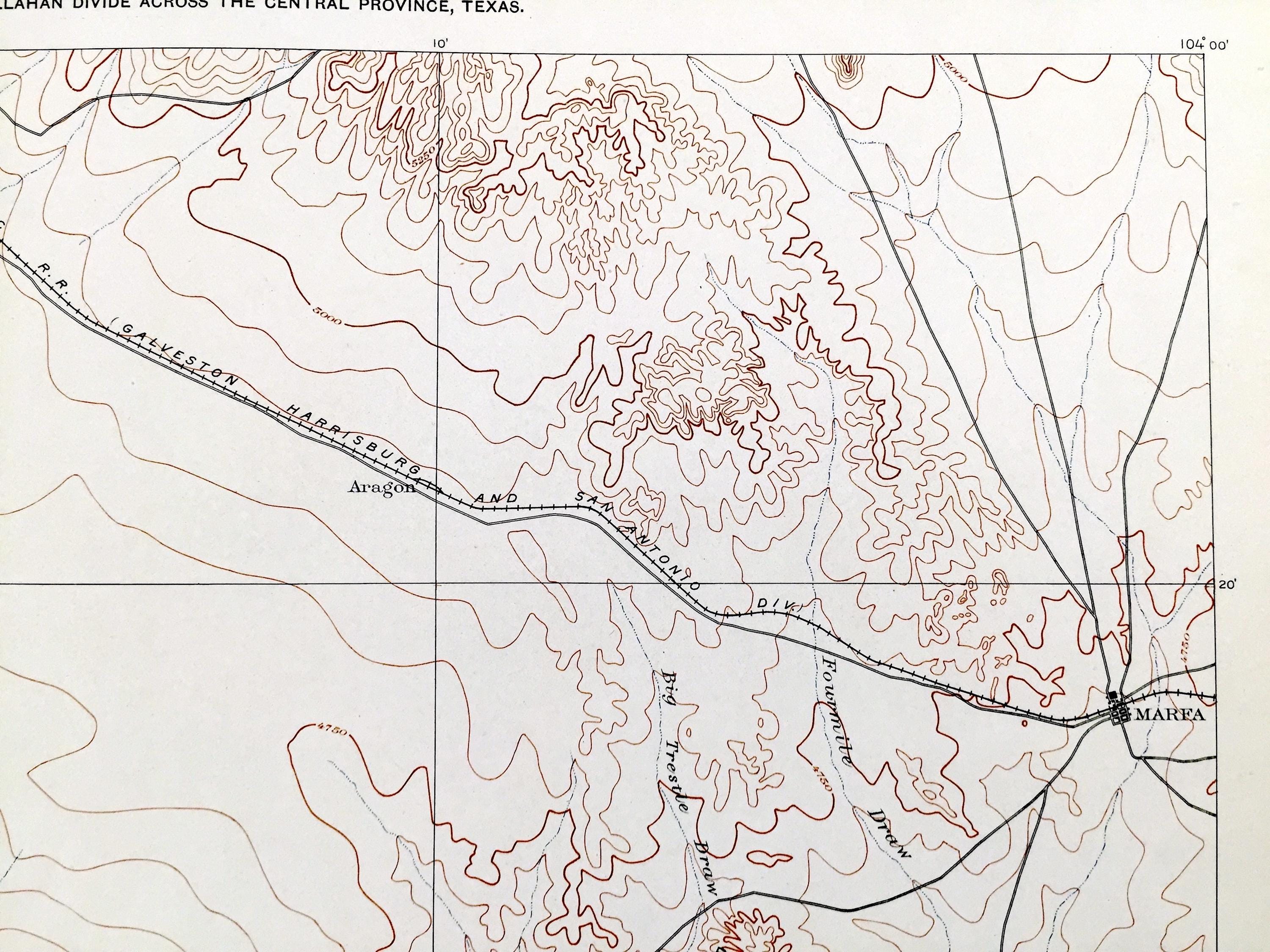 Scarps Map Antique Marfa, Texas 1900 Types of Plains and Scarps Map From US ...