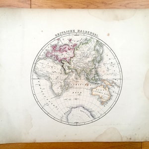 Antieke kaart van het oostelijk halfrond uit 1855 van Sohr Berghaus Atlas door Carl Flemming – Oestliche Halbkugel, Europa, Afrika, Australië, Indische Oceaan