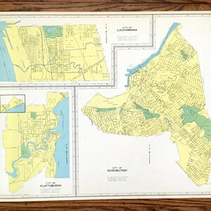 Antiker Schenectady, Lackawanna & Plattsburgh, New York 1941 Historischer Atlas Stadtplan – Erie, Landkarte, New York
