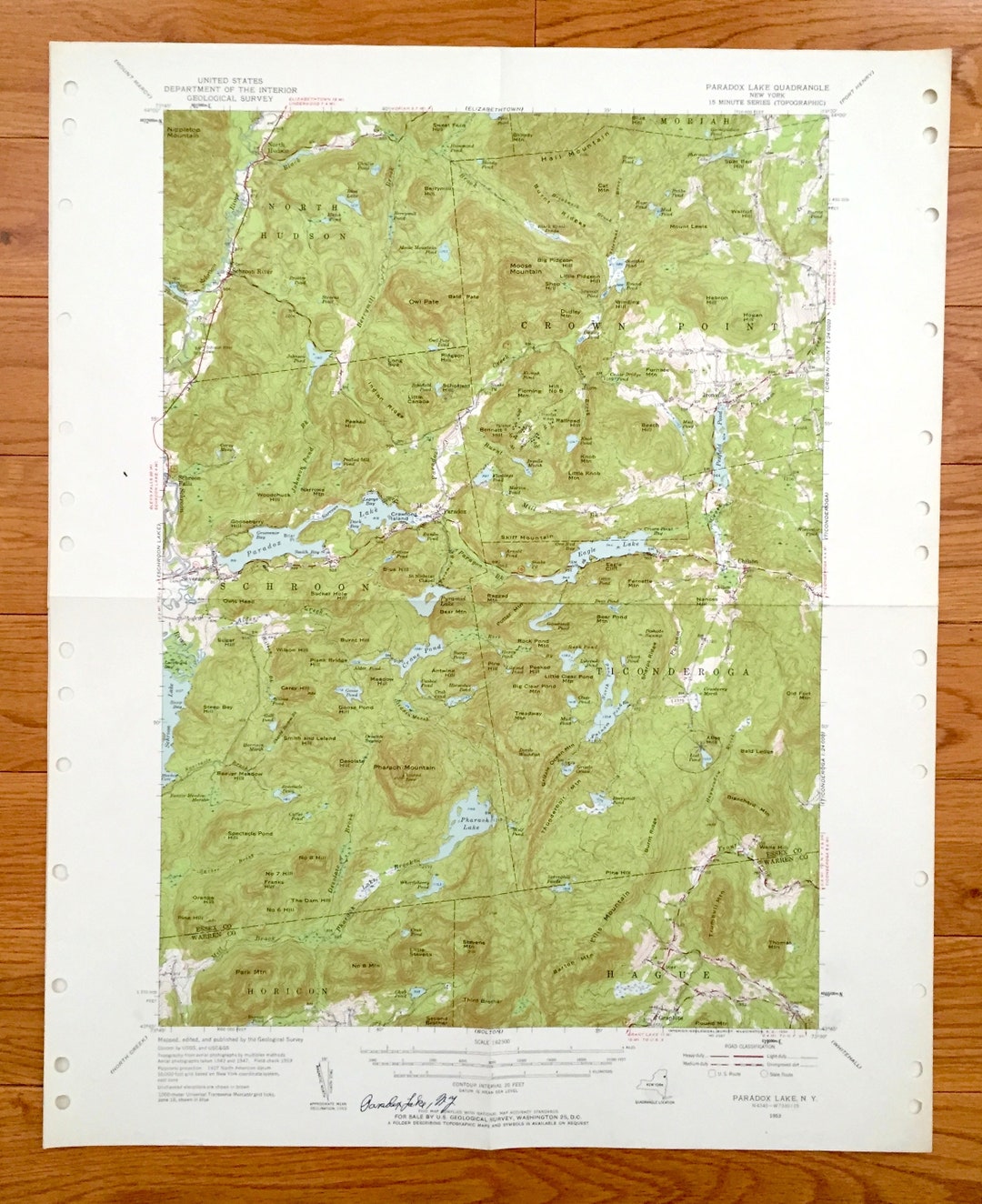 Antique Paradox Lake, New York 1953 US Geological Survey Topographic