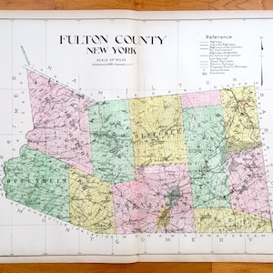 Antik Fulton County, New York 1911 New Century Atlas Karte – Johnstown, Gloversville, Bleecker, Caroga Lake Broadalbin Mayfield Stratford NY