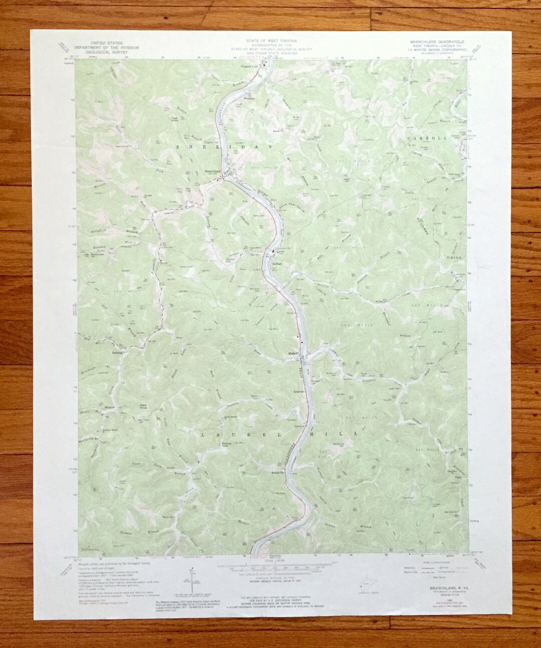 Antique Branchland, West Virginia 1962 US Geological Survey Topographic