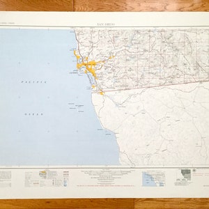 Antike San Diego, Kalifornien 1950 US Geological Survey Topographische Karte – La Jolla Bay, National City, Chula Vista, La Mesa, Tijuana, Mexiko
