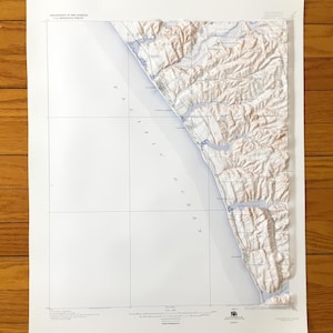 Antyczna mapa topograficzna USGS 3D z podniesioną rzeźbą terenu Oceanside w Kalifornii – San Luis Rey, Encinitas, Escondido, Carlsbad, Santa Rosa, Merle CA