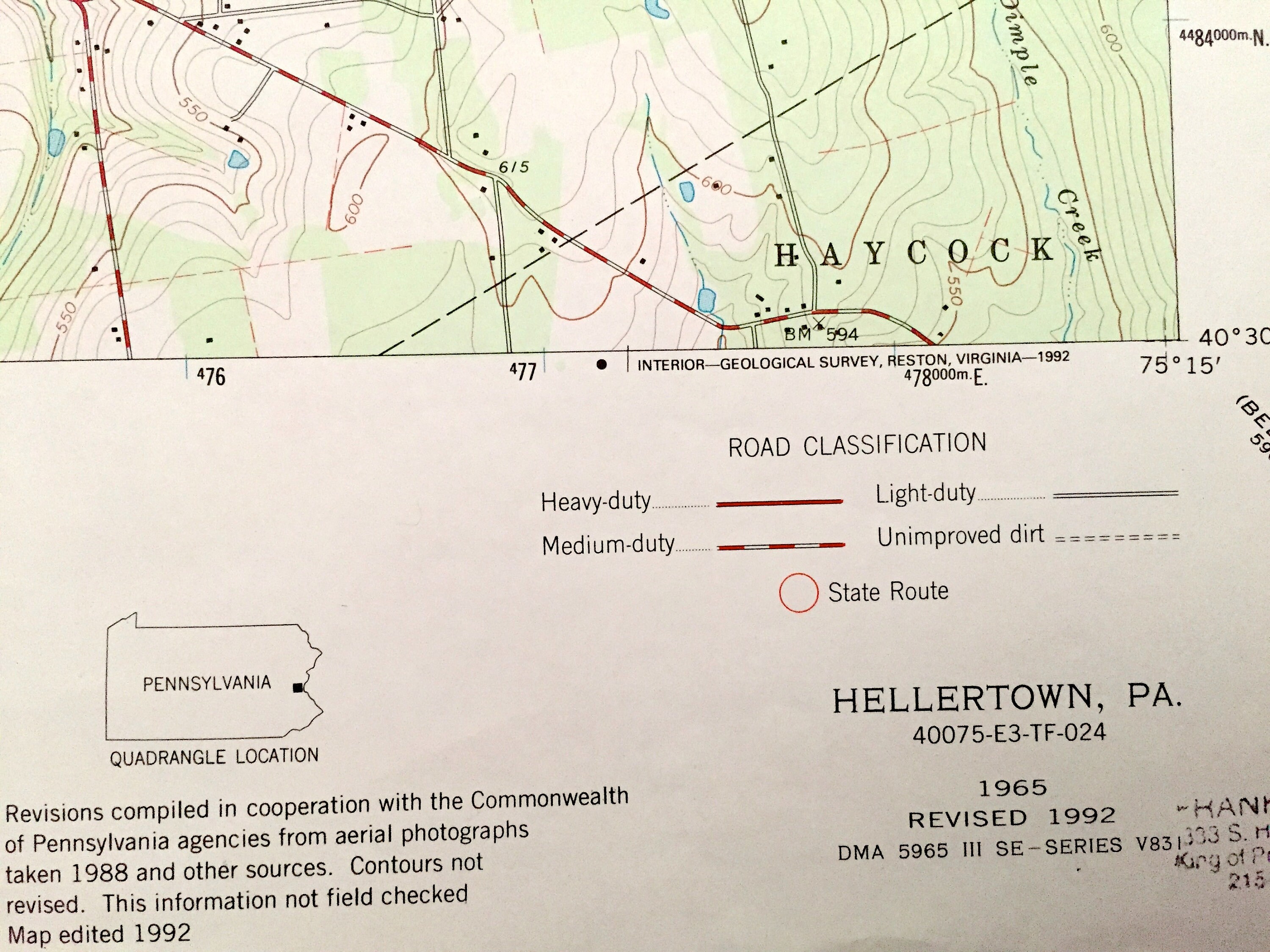 Antique Hellertown, Pennsylvania 1965 US Geological Survey Topographic