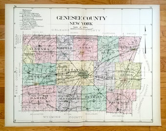 Antyczna mapa Atlasu Genesee County, Nowy Jork z 1911 r. – Batavia, Oakfield, Darien, Corfu, Pavilion, Le Roy, Stafford Alexander Elba NY
